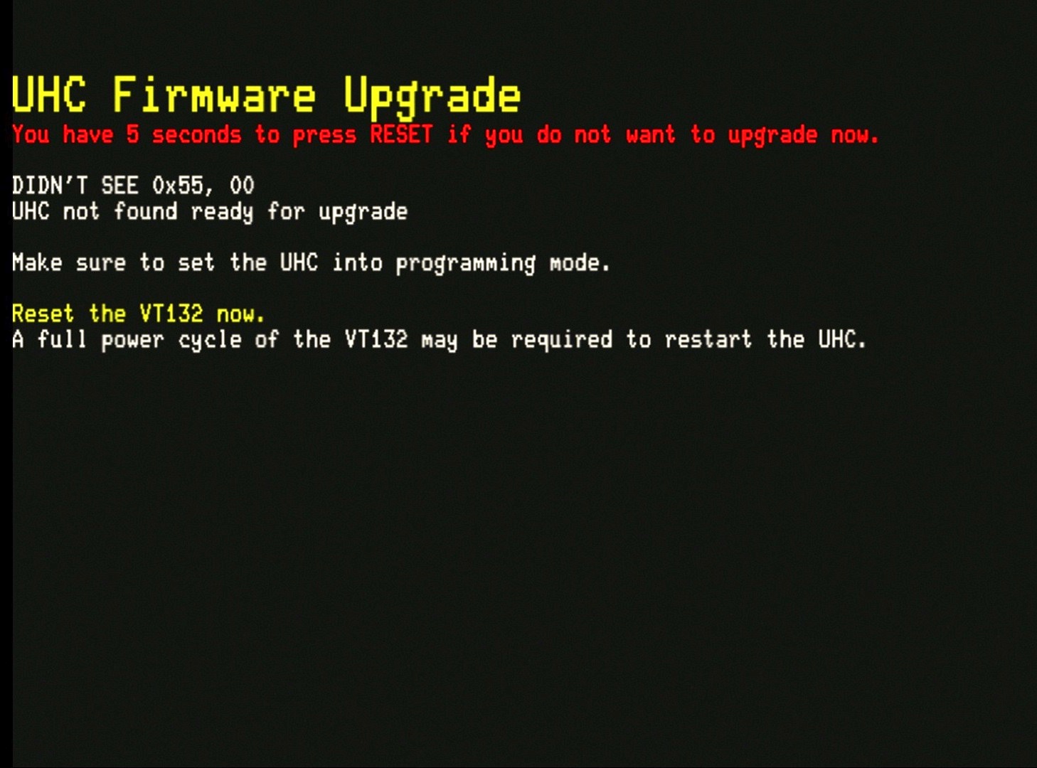 UHC firmware upgrade failure