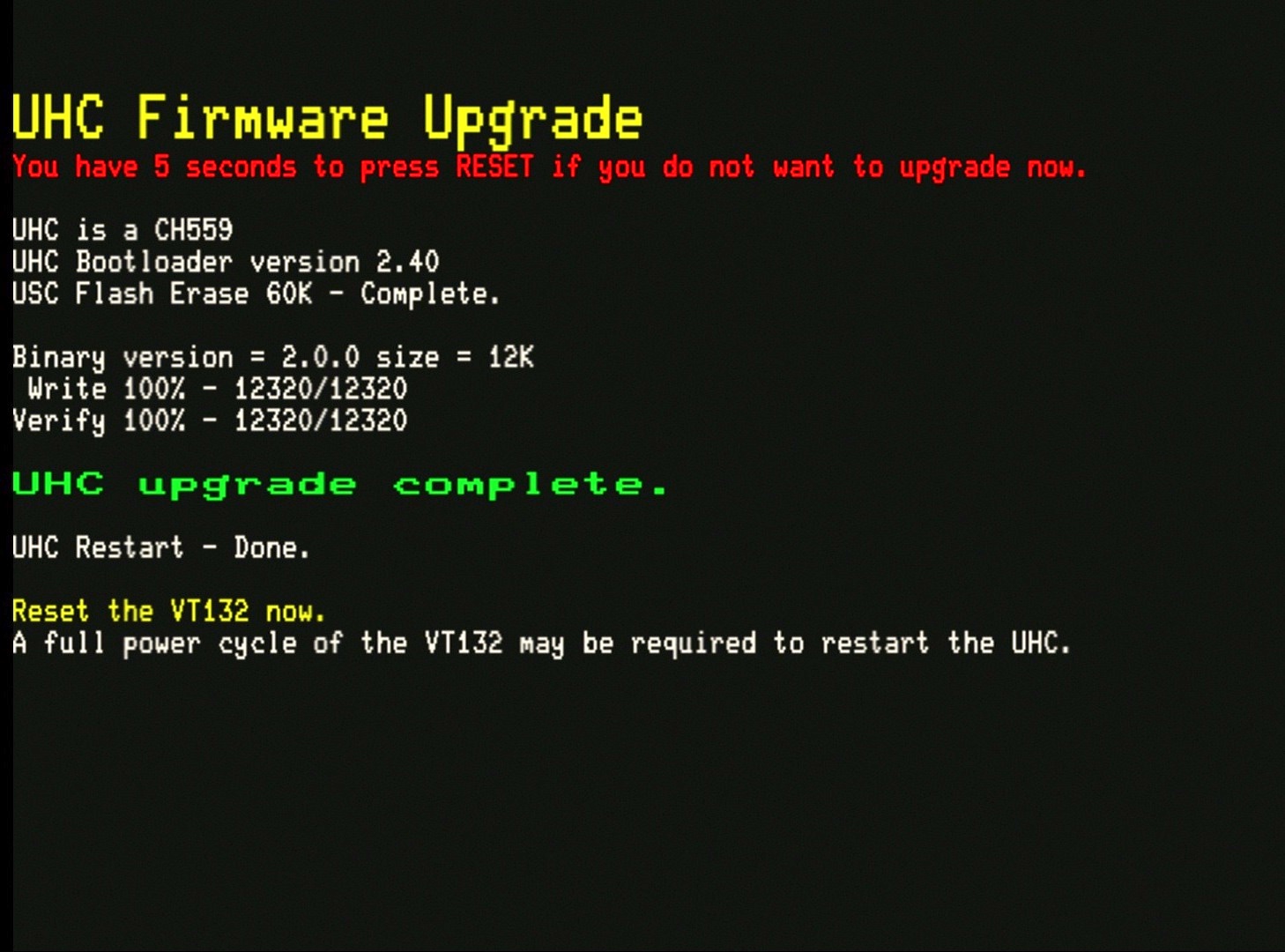 UHC firmware upgrade success