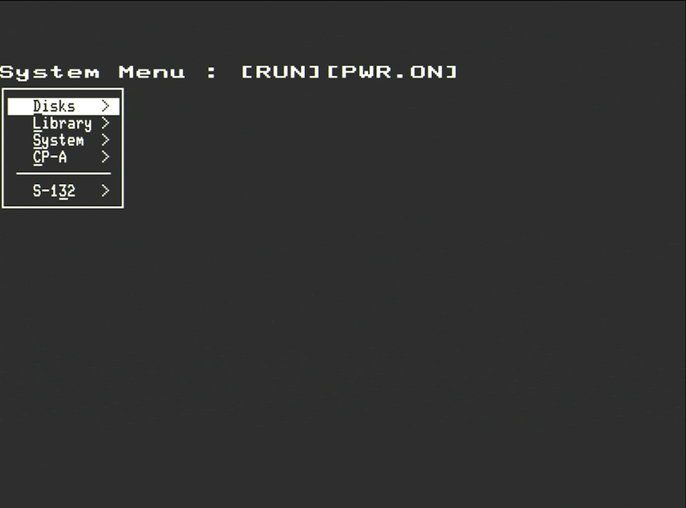 System Menu — IMSAI8080 with [RUN][PWR.ON] in the title bar