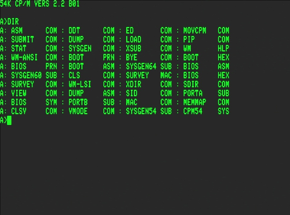 VIO display — green phosphor with scanlines
